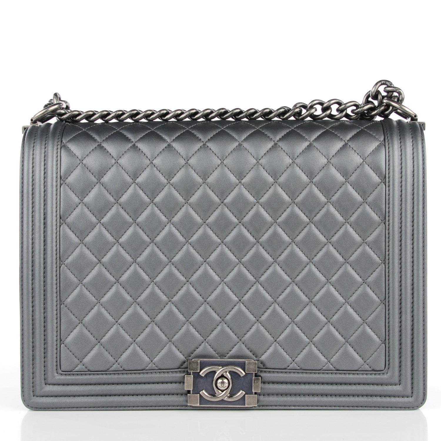 Chanel Metallic Calfskin Quilted Large Boy Flap Dark Silver 1 of 7
