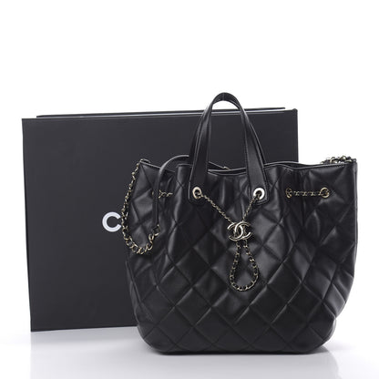 Chanel Lambskin Quilted CC Dweller Drawstring Tote Black 13 of 13