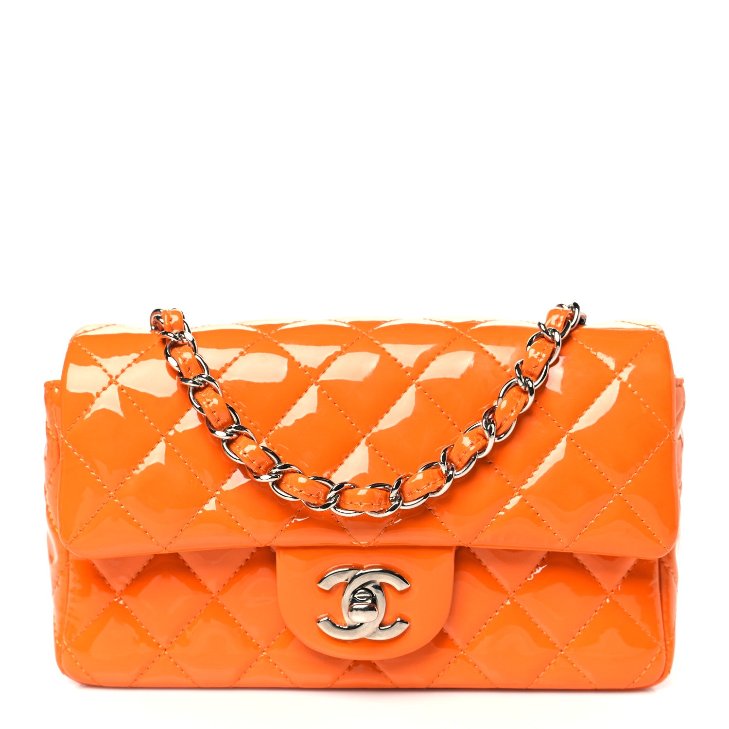 Chanel Patent Quilted Mini Rectangular Flap Orange 1 of 13