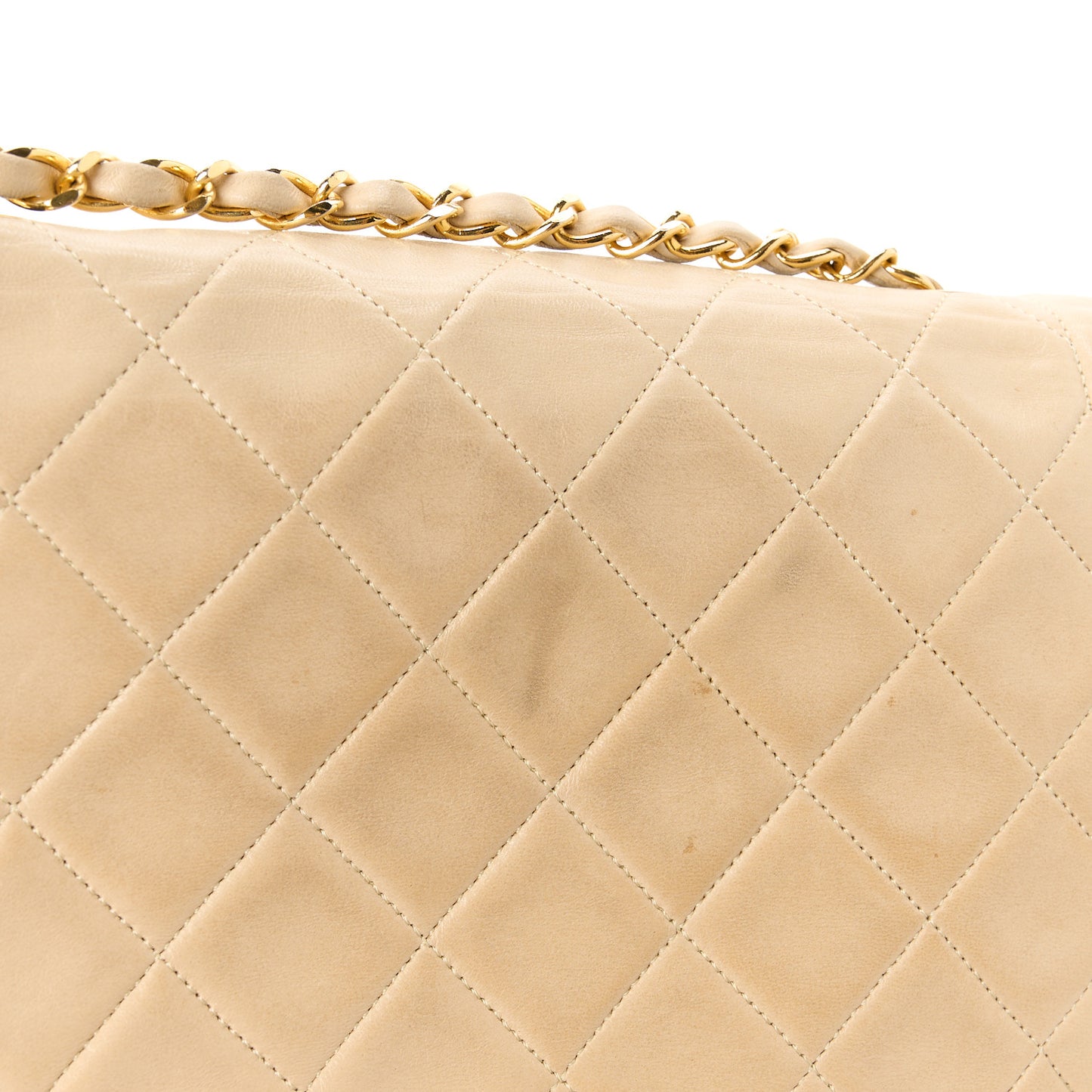 Lambskin Quilted Medium Single Flap Beige