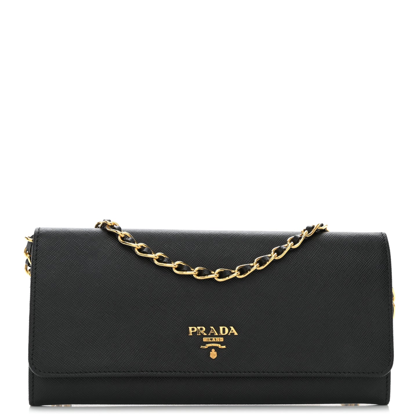 Saffiano Metal Oro Chain Wallet Black