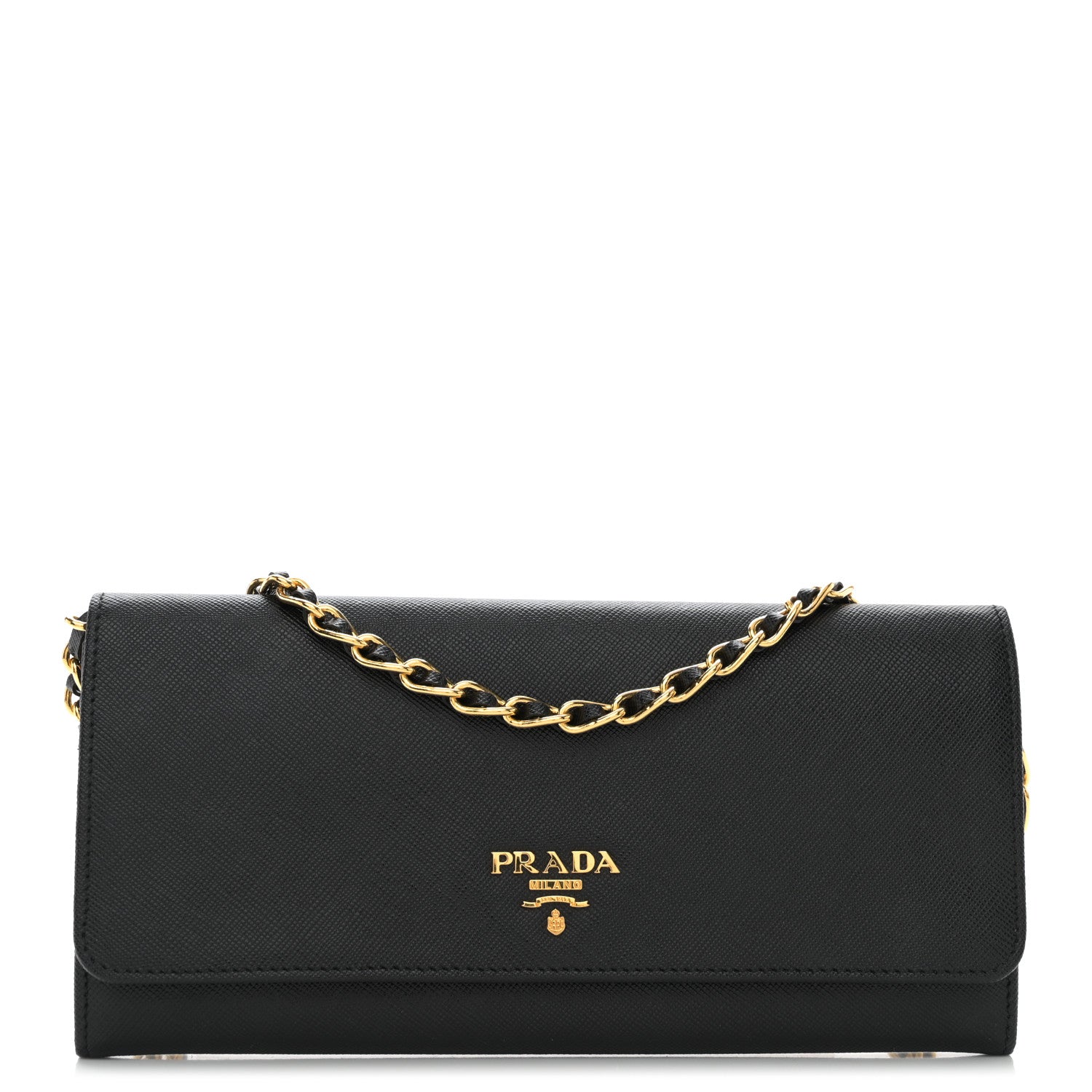 Prada Saffiano Metal Oro Chain Wallet Black 1 of 10