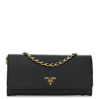Prada Saffiano Metal Oro Chain Wallet Black 1 of 10