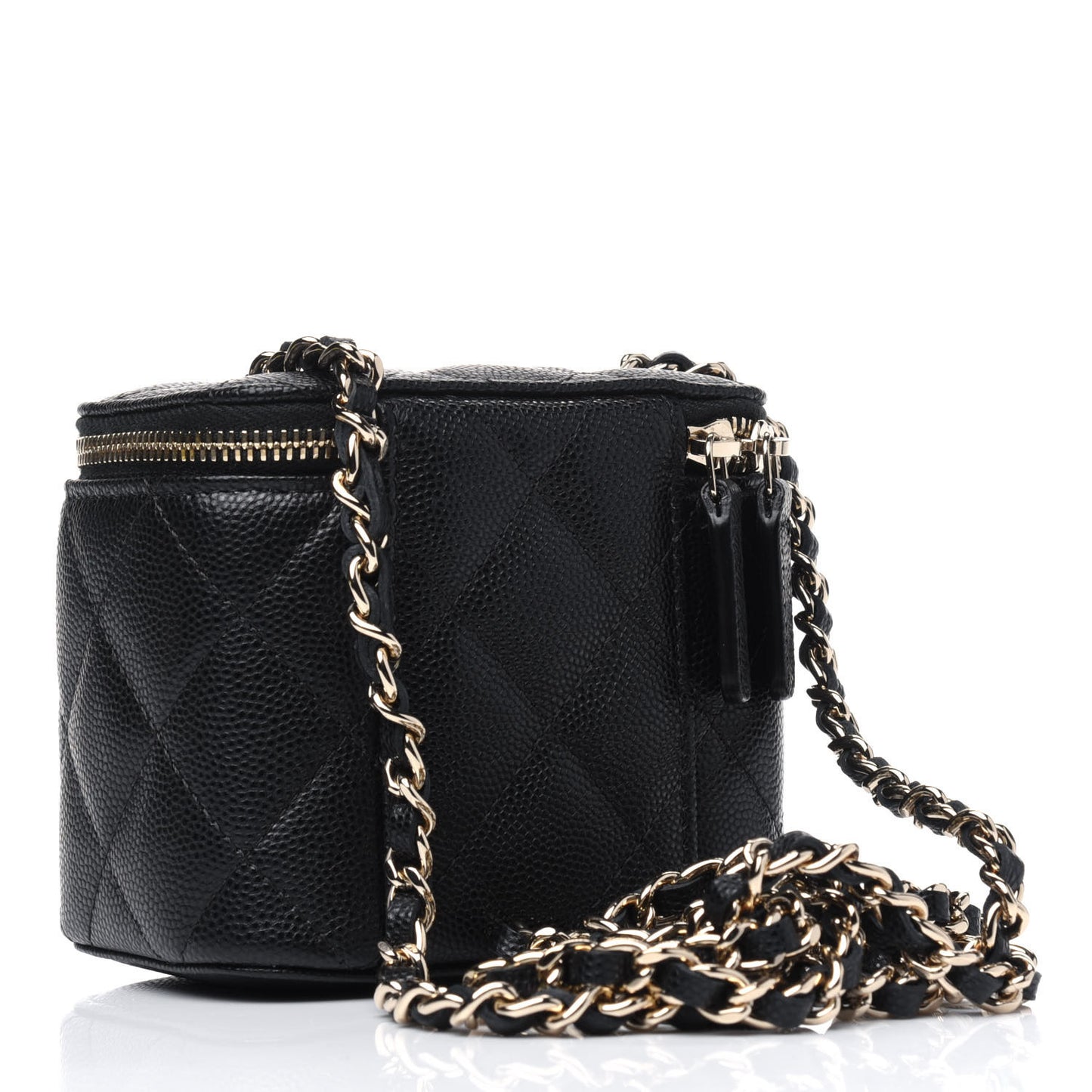 Caviar Quilted Mini Vanity Case With Chain Black