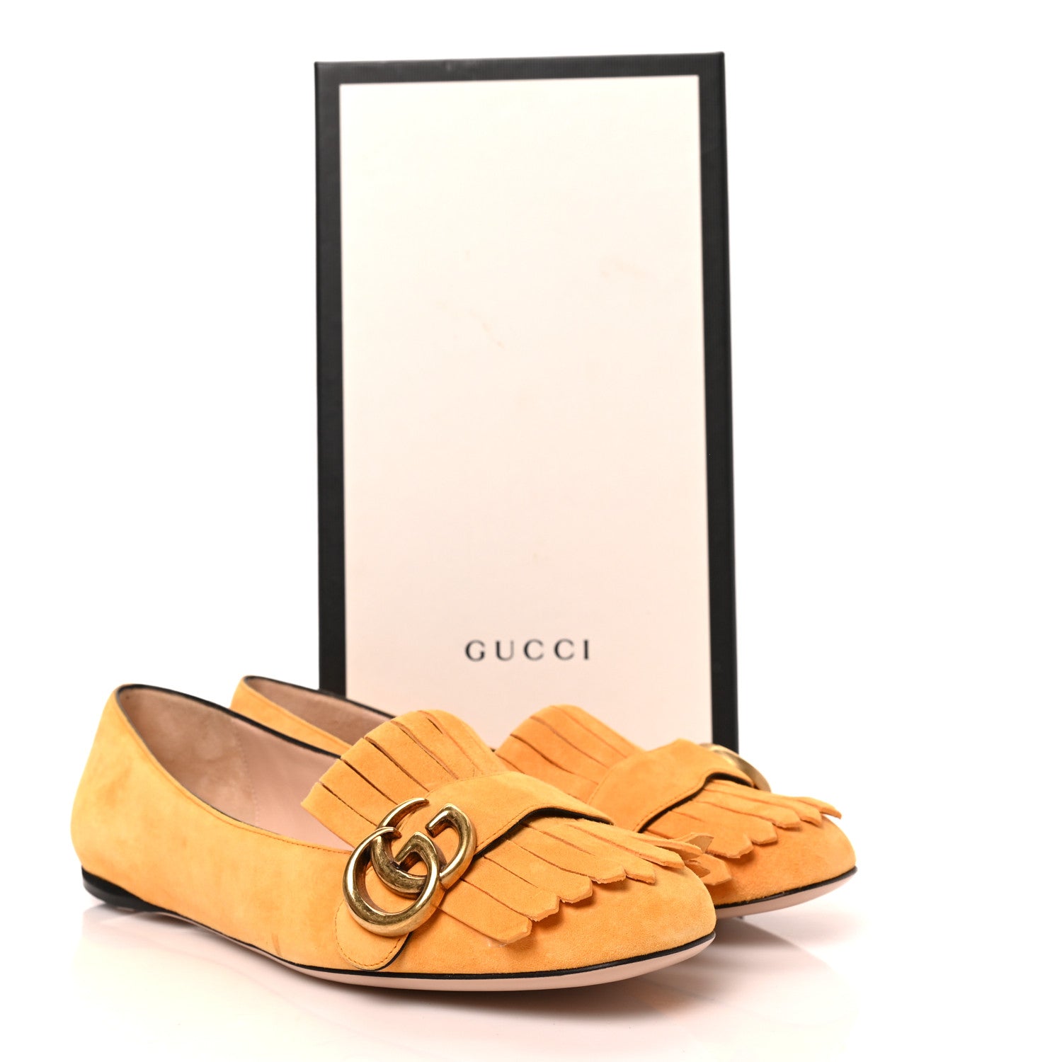 Gucci Kid Scamosciato GG Marmont Fringe Flats 38 Crystal Copper 9 of 9