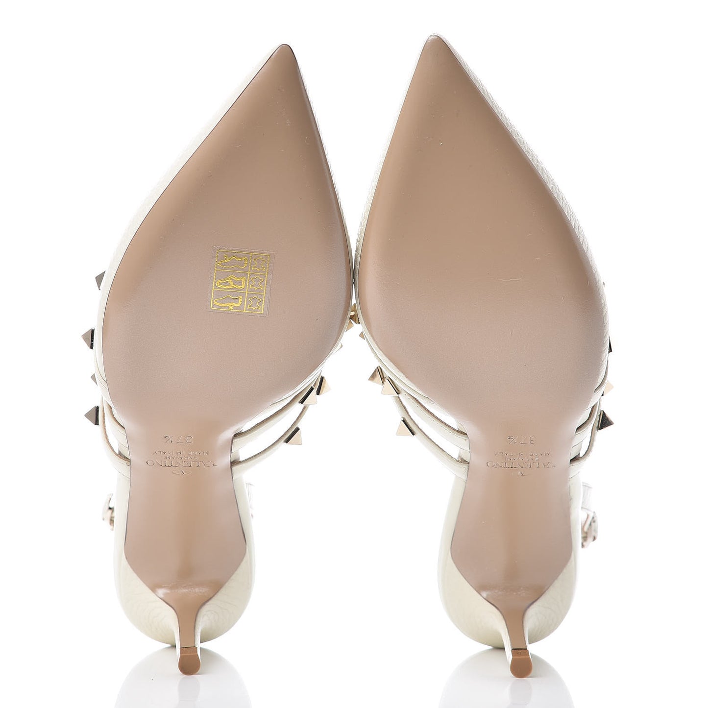 Pebbled Calfskin Rockstud Cage Slingback Pumps 37.5 White