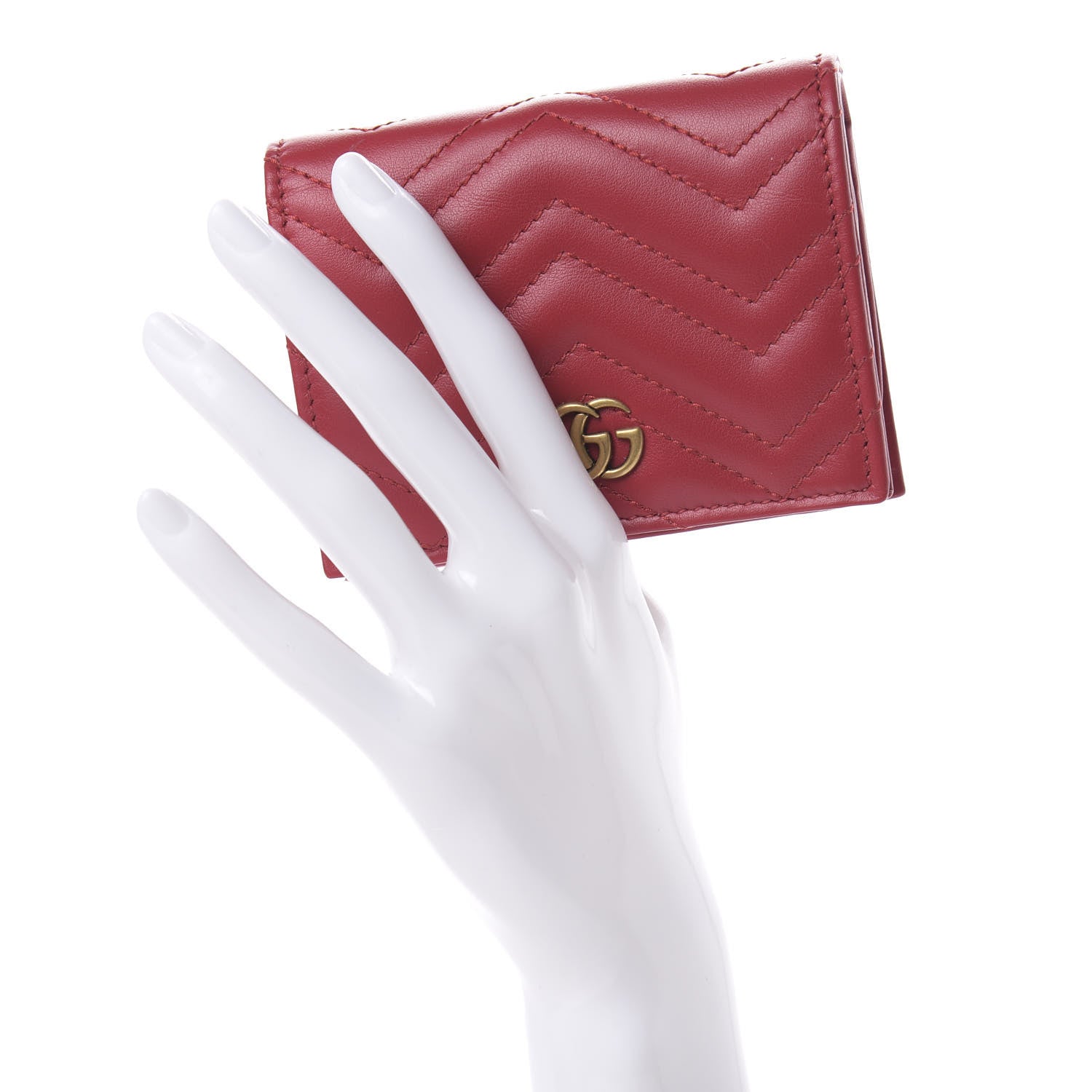 Gucci Calfskin Matelasse GG Marmont Card Case Wallet Hibiscus Red 2 of 8