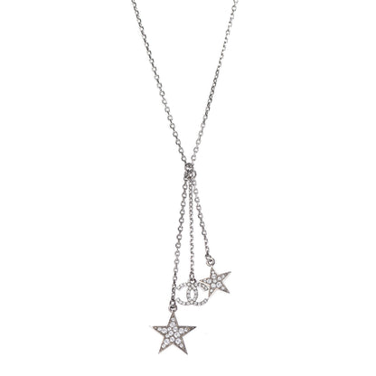 Chanel Crystal Glitter Enamel CC Star Drop Necklace Silver 3 of 5