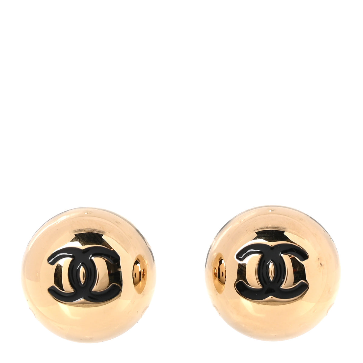 Metal Enamel CC Ball Stud Earrings Gold Black