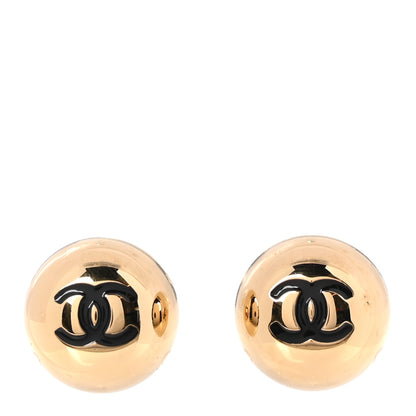 Chanel Metal Enamel CC Ball Stud Earrings Gold Black 1 of 5