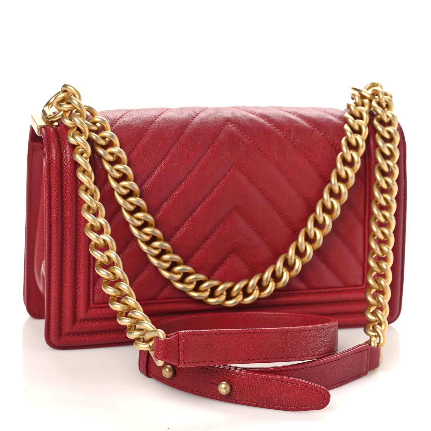 Caviar Chevron Quilted Medium Boy Flap Red