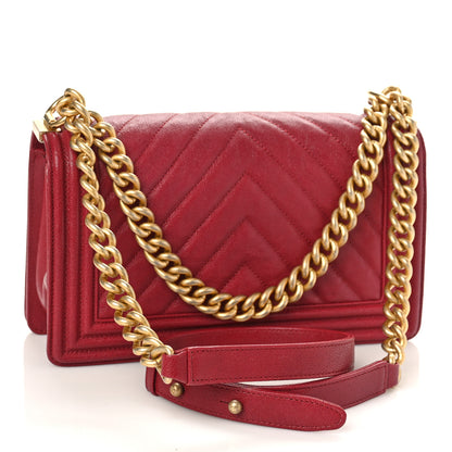 Chanel Caviar Chevron Quilted Medium Boy Flap Red 3 of 9