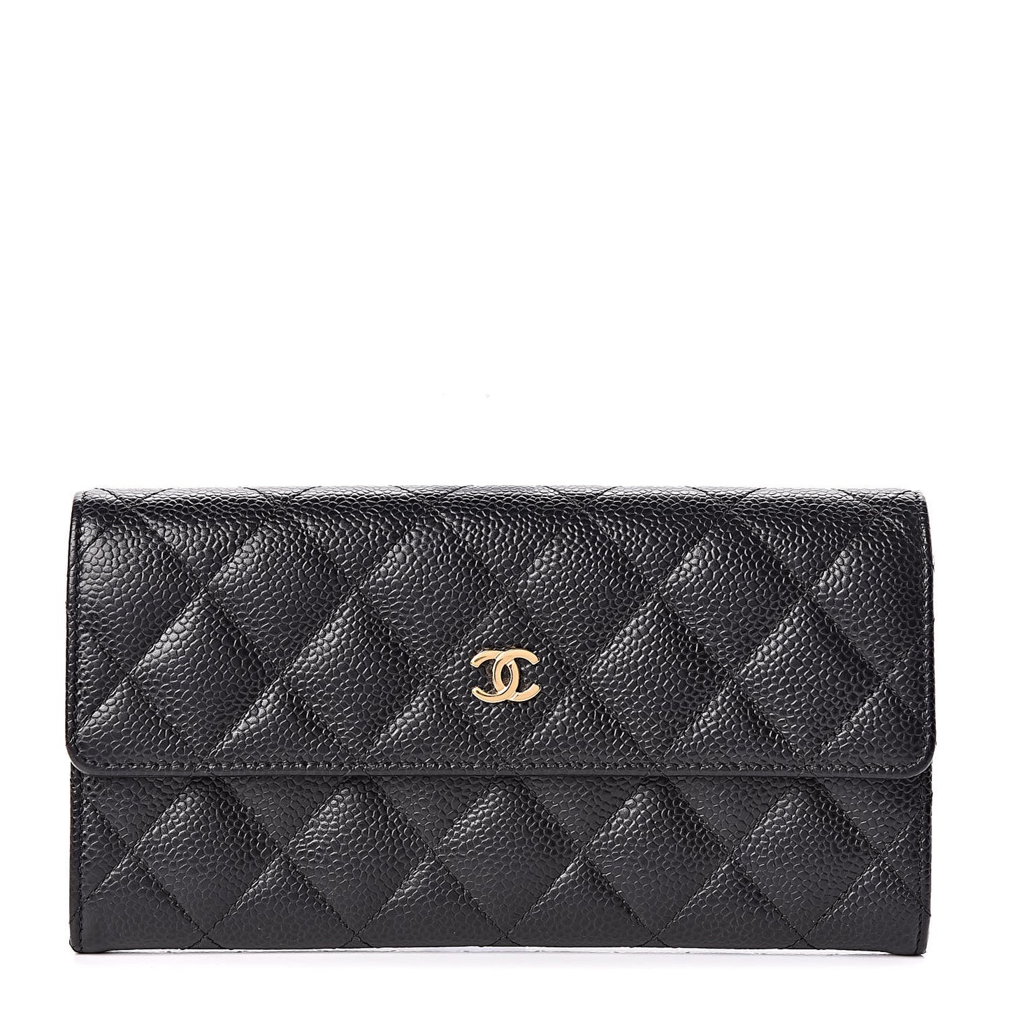 Caviar Quilted Large Gusset Flap Wallet Black