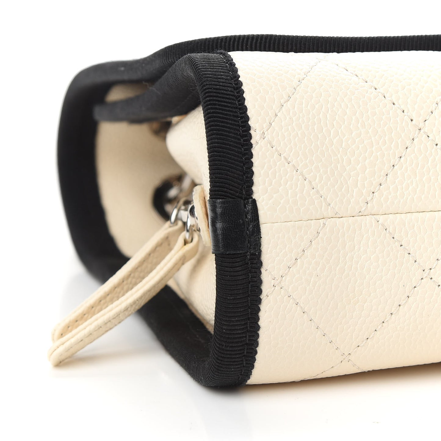 Caviar Grosgrain Quilted Top Handle CC Flap Beige Black
