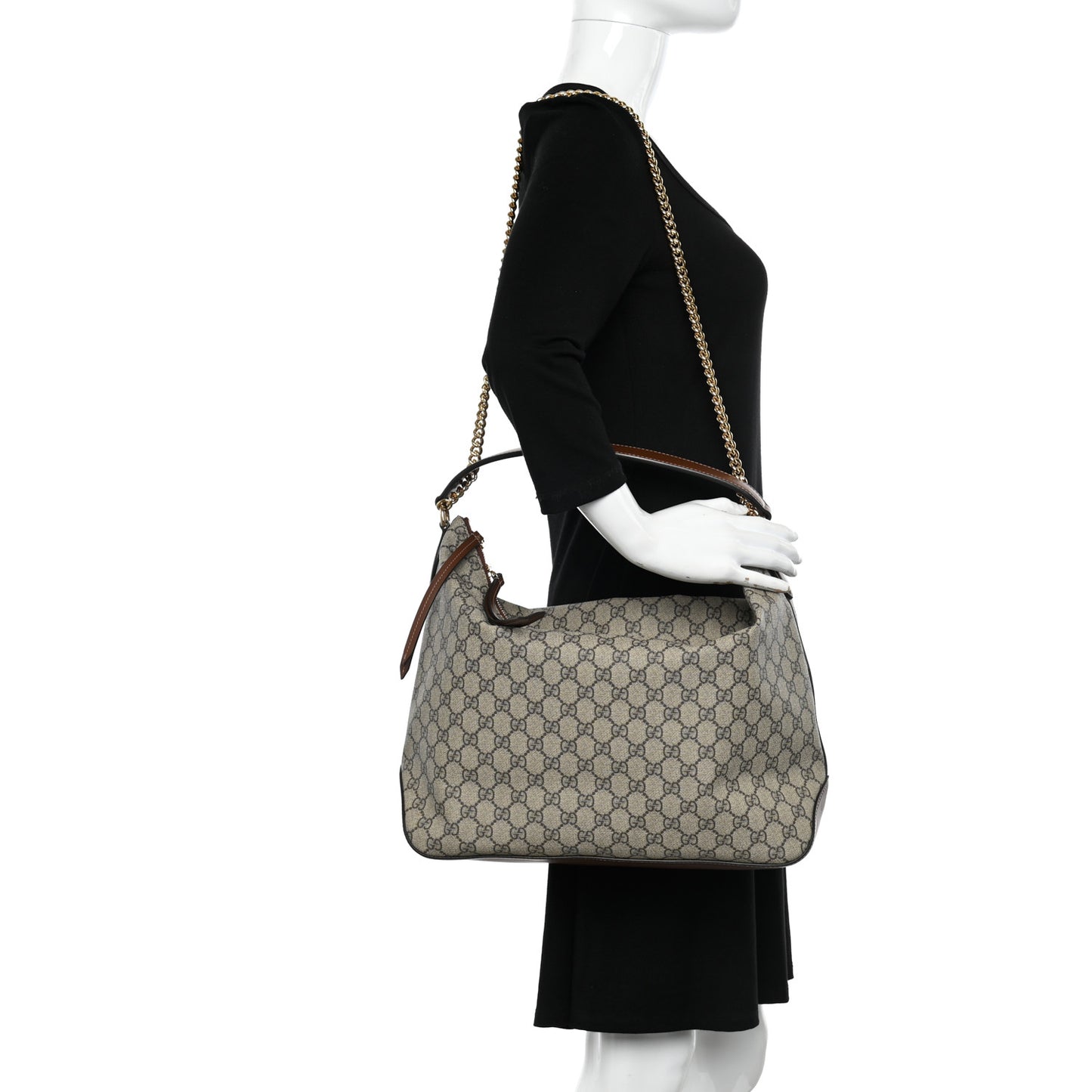 GG Supreme Monogram Large Linea A Hobo Light Brown