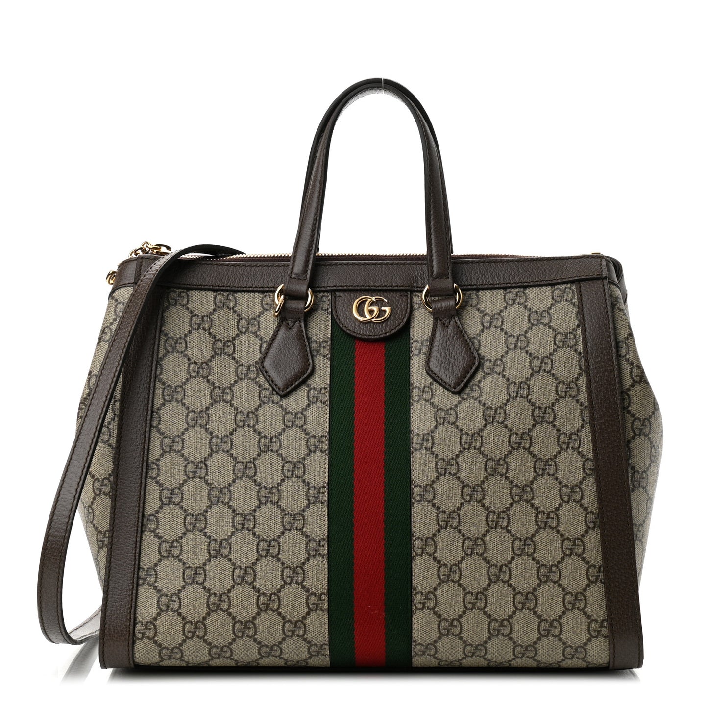 GG Supreme Monogram Web Medium Ophidia Tote Bag Brown