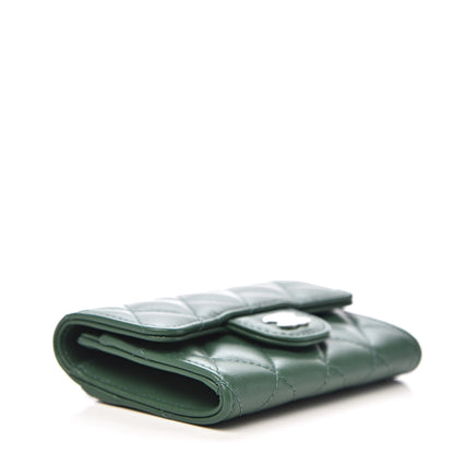 Chanel Lambskin Quilted Flap Card Holder Wallet Green 4 of 9