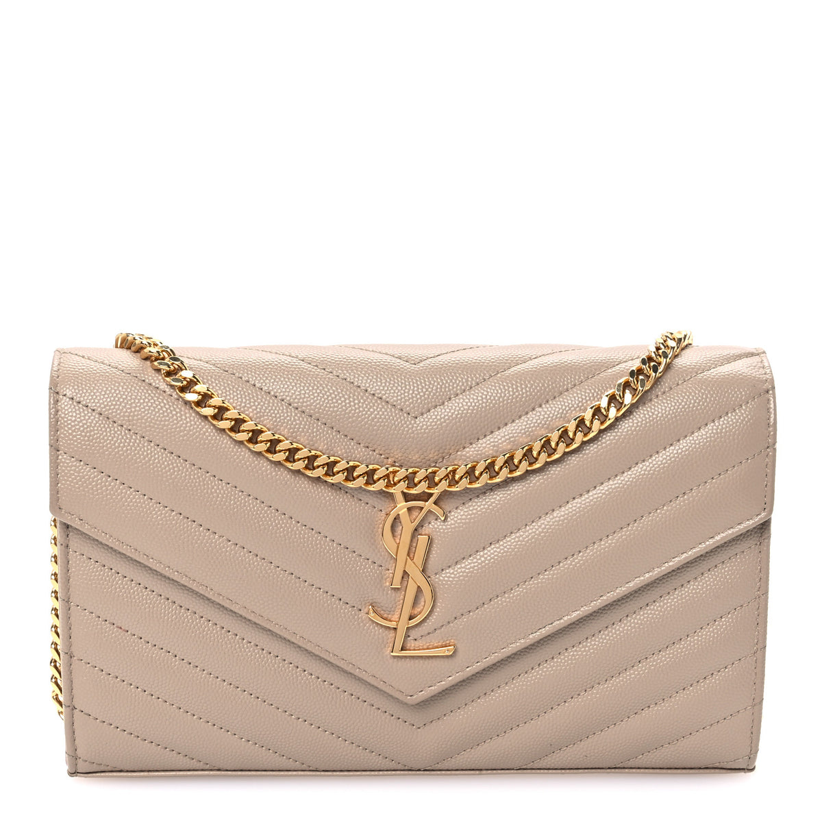 Grain De Poudre Matelasse Chevron Monogram Chain Wallet Dark Beige