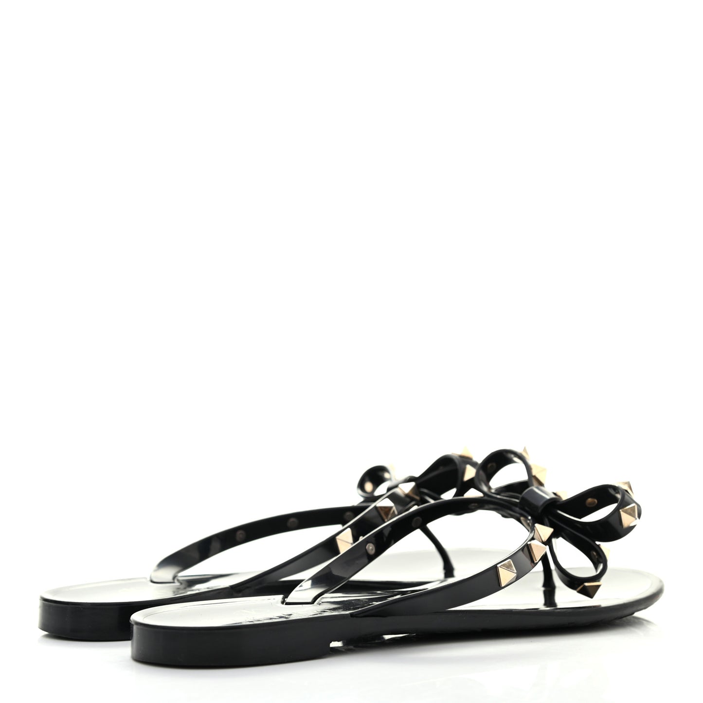 PVC Jelly Rockstud Bow Thong Sandals 37 Black