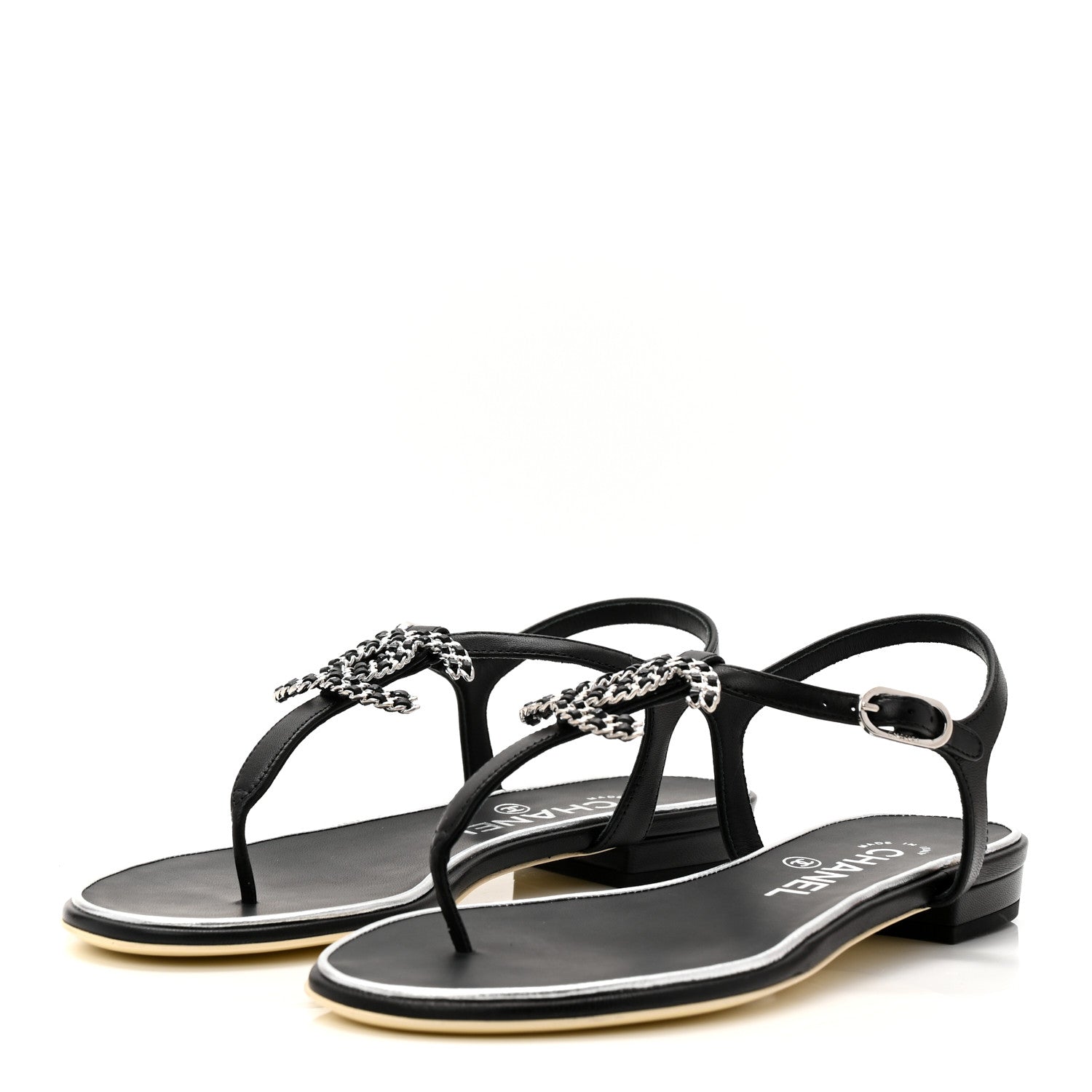 Chanel Lambskin CC Chain Thong Sandals 35.5 Black 4 of 10