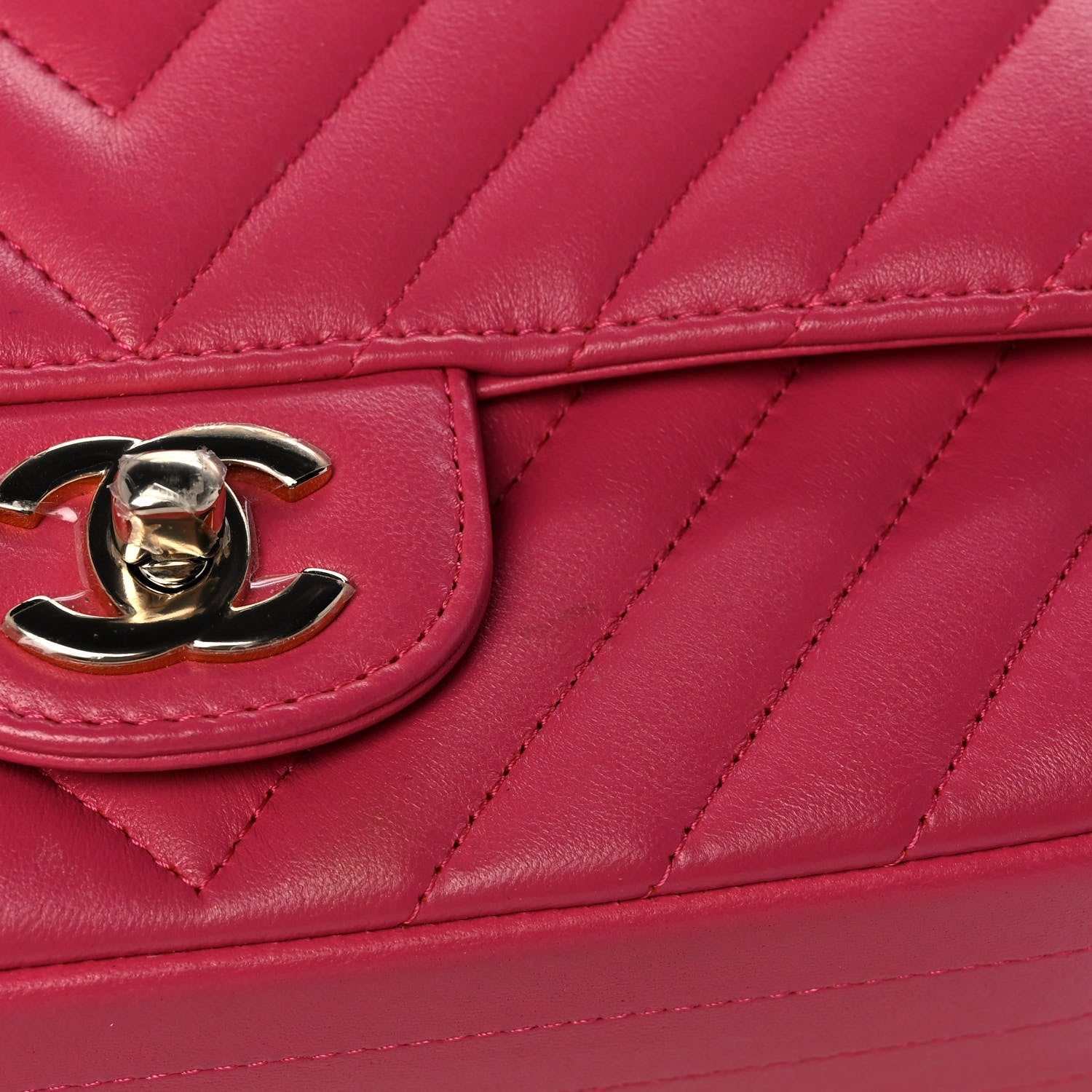 Chanel Lambskin Chevron Quilted Mini Rectangular Flap Dark Pink 11 of 15