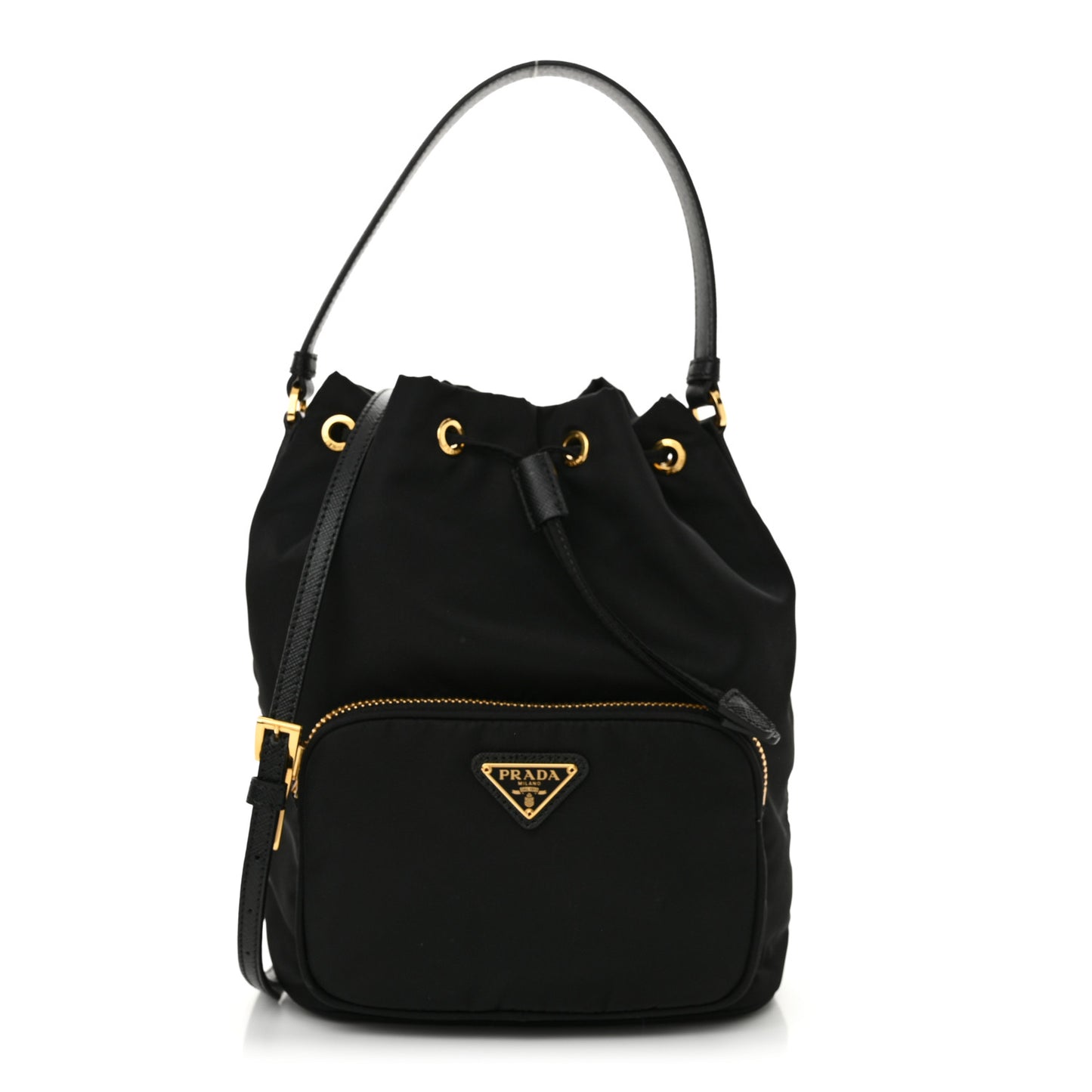 Nylon Vela Saffiano Mini Bucket Crossbody Bag Black