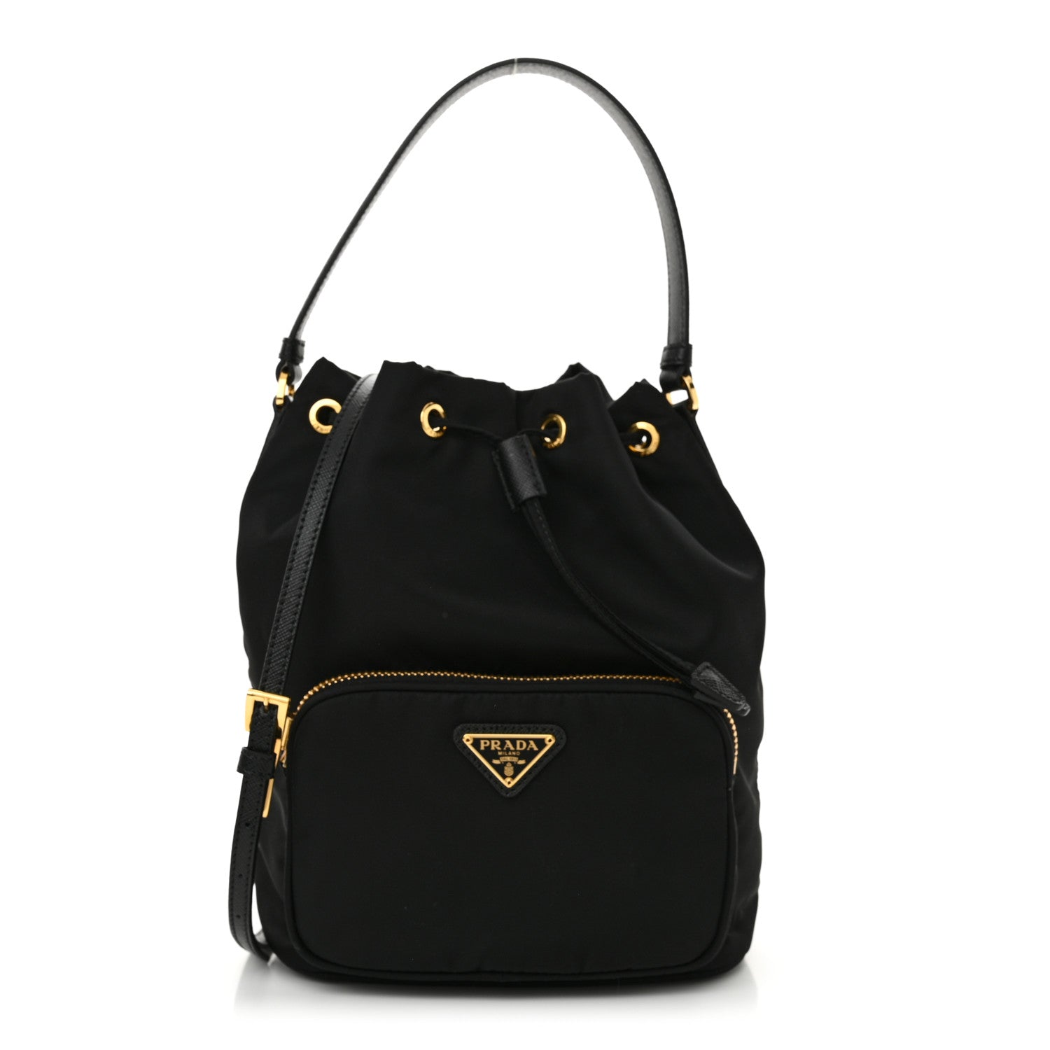 Prada Nylon Vela Saffiano Mini Bucket Crossbody Bag Black 1 of 10