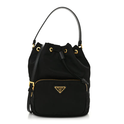 Prada Nylon Vela Saffiano Mini Bucket Crossbody Bag Black 1 of 10