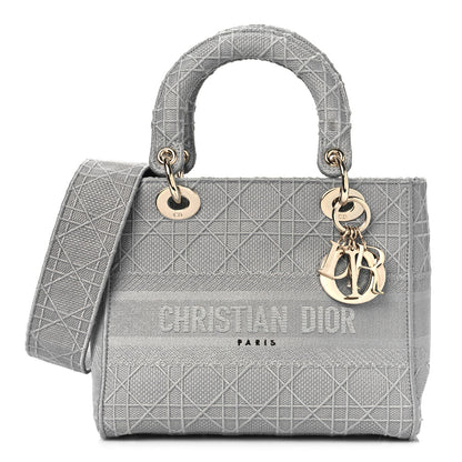 Christian Dior Canvas Embroidered Cannage Medium Lady Gray 1 of 9