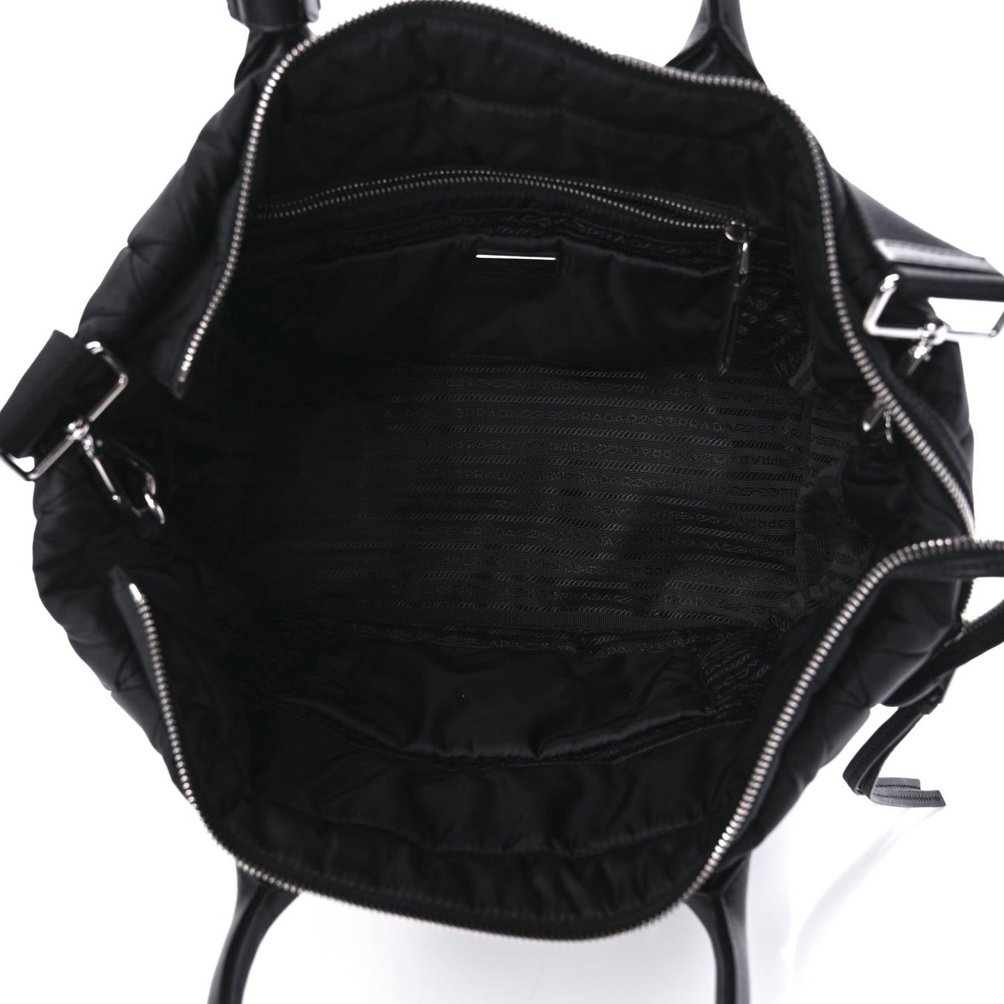 Re-Nylon Nappa Triangle Quilted Padded Large Double Handled Zip Tote Black