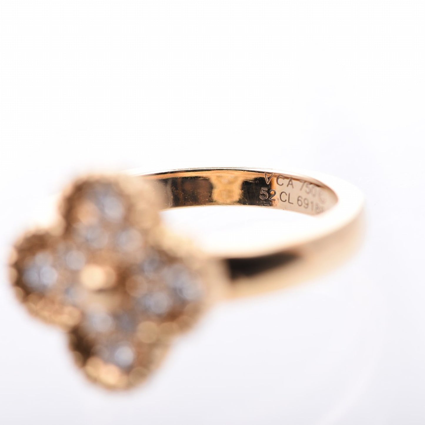 18K Yellow Gold Diamond Vintage Alhambra Ring 52 6