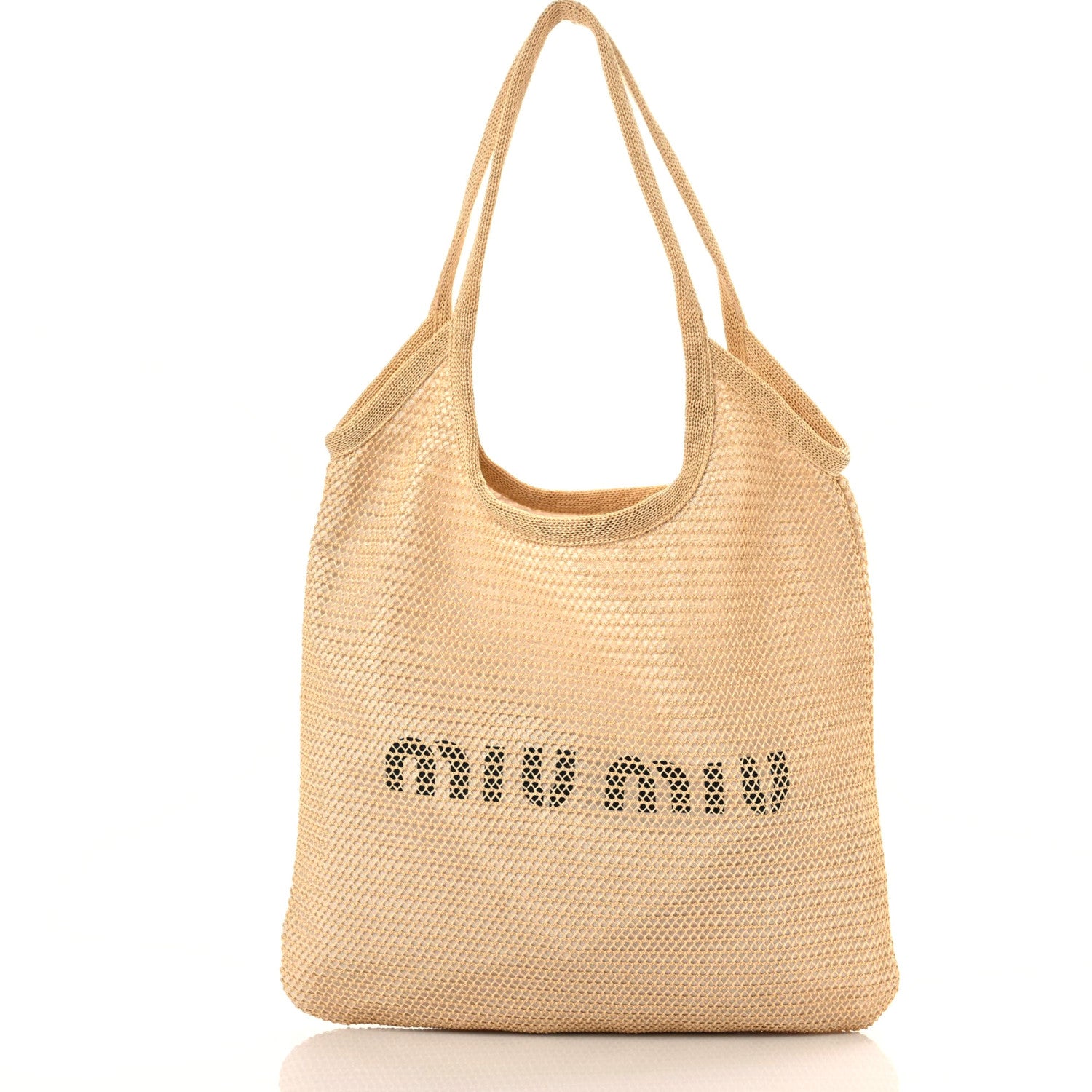Miu Miu Raffia Effect Linen Logo Ivy Bag Natural 1123892
