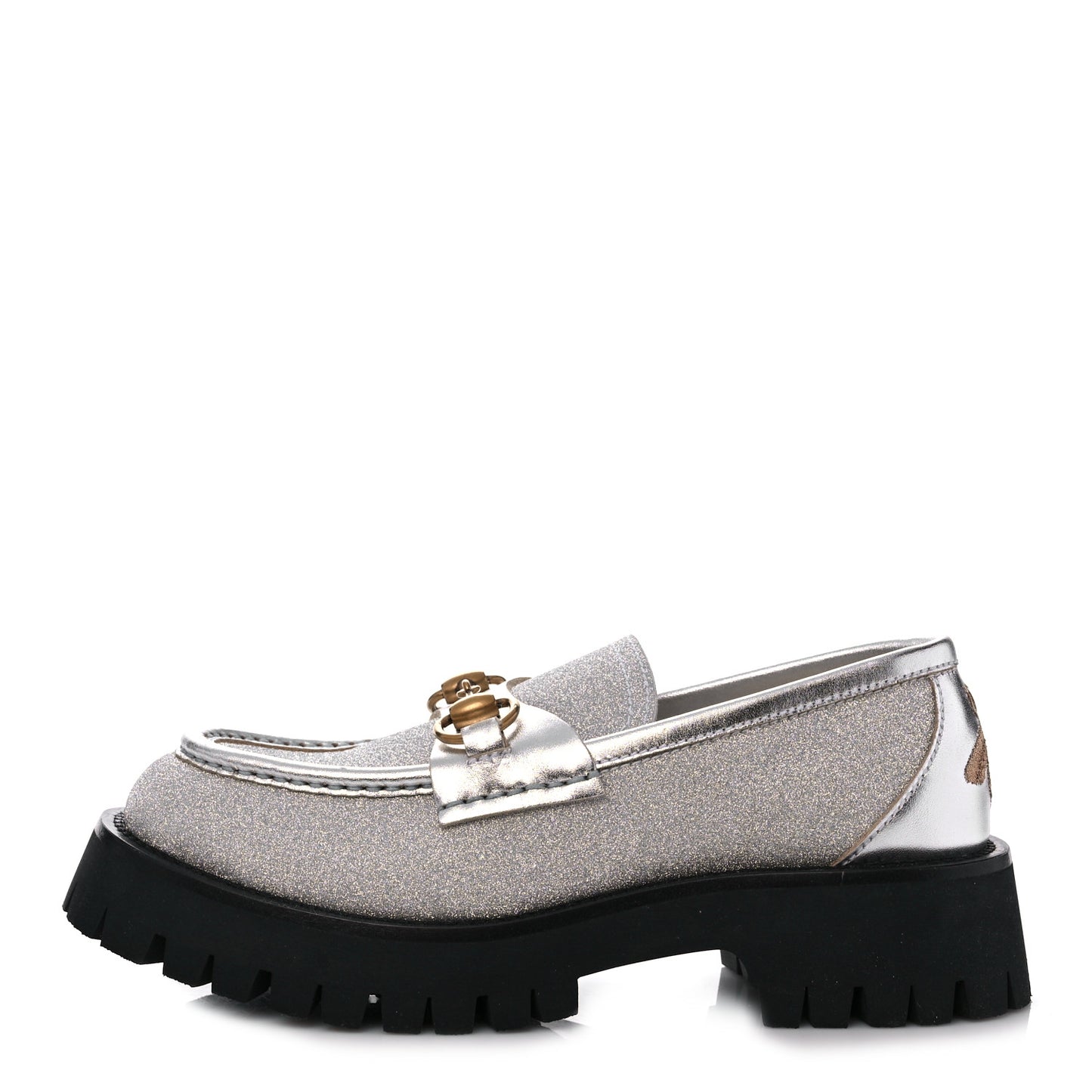 Mini Diamond Storm Silk Calfskin Womens Harald Horsebit 25mm Platform Loafers 35 Silver