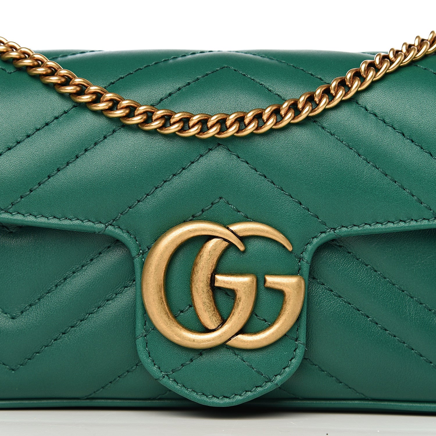 Gucci Calfskin Matelasse Super Mini GG Marmont Shoulder Bag Emerald Green 9 of 9