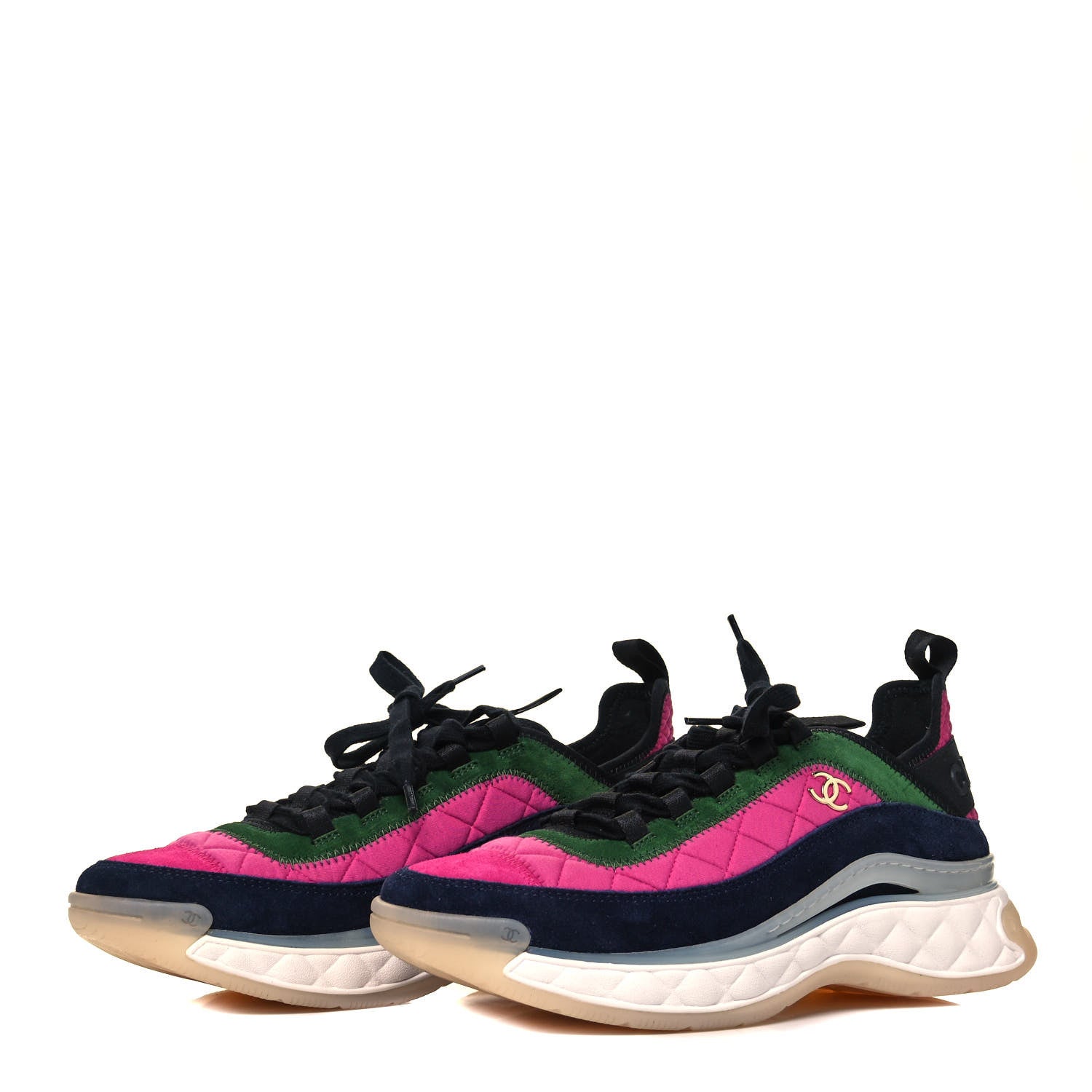 Chanel Velvet Calfskin Mixed Fibers CC Sneakers 39.5 Dark Pink Green 3 of 8