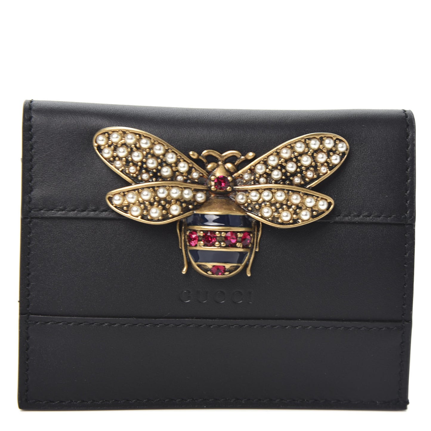 Calfskin Queen Margaret Card Case Wallet Black