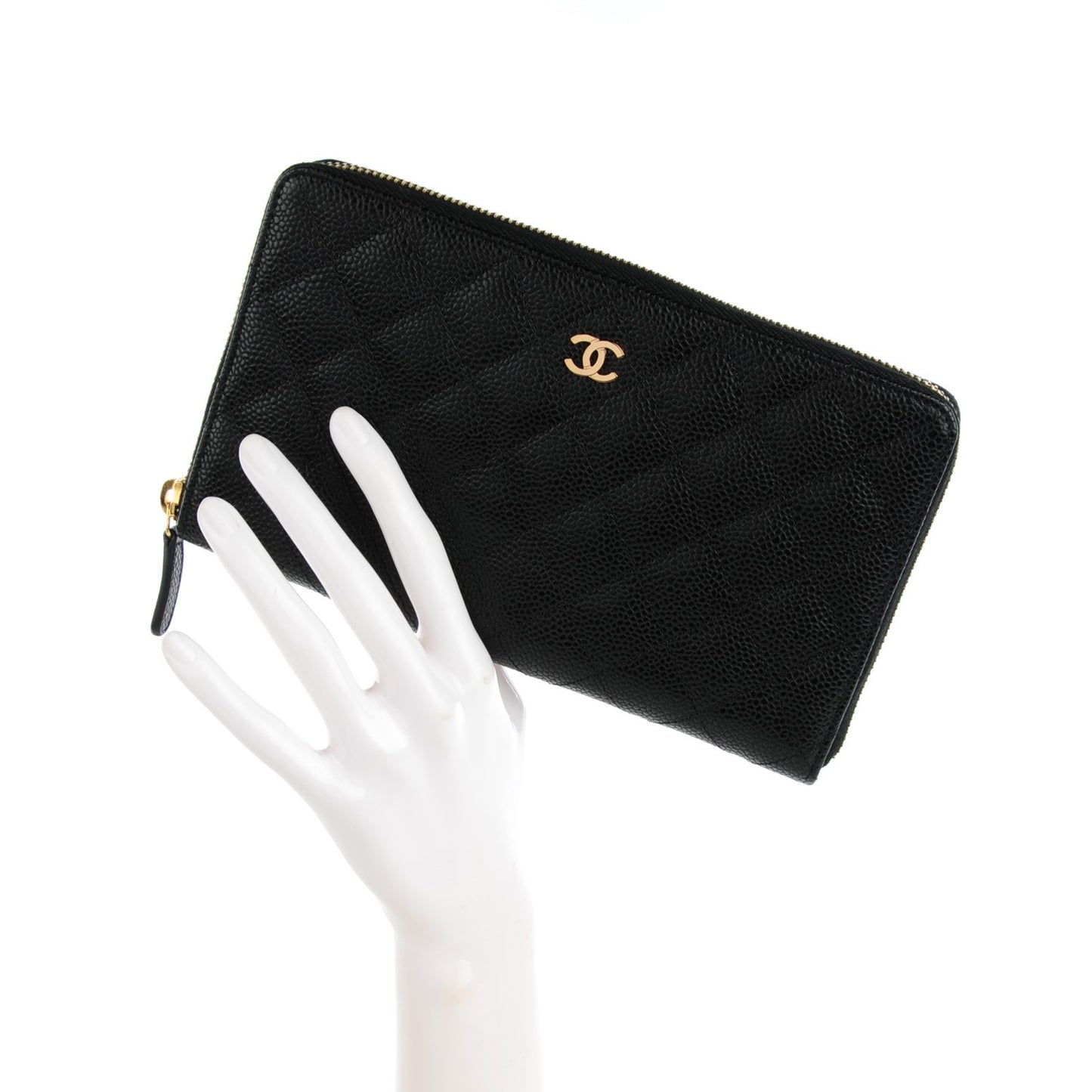 Caviar Quilted Large Zip Around Organizer Wallet Black