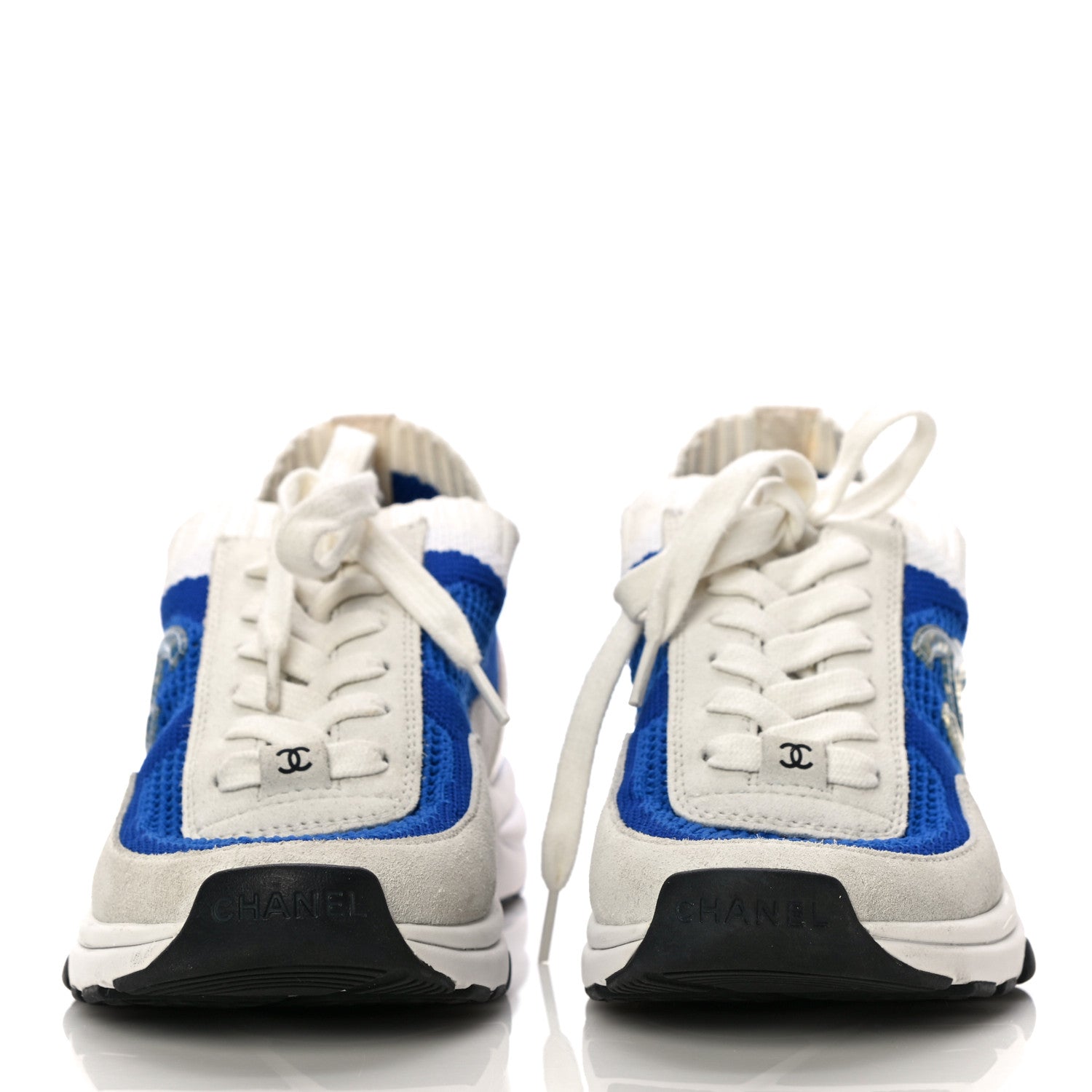 Chanel Fabric Suede Calfskin Stretch CC Sneakers 36 White Blue 3 of 9