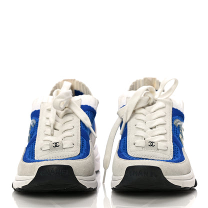 Chanel Fabric Suede Calfskin Stretch CC Sneakers 36 White Blue 3 of 9