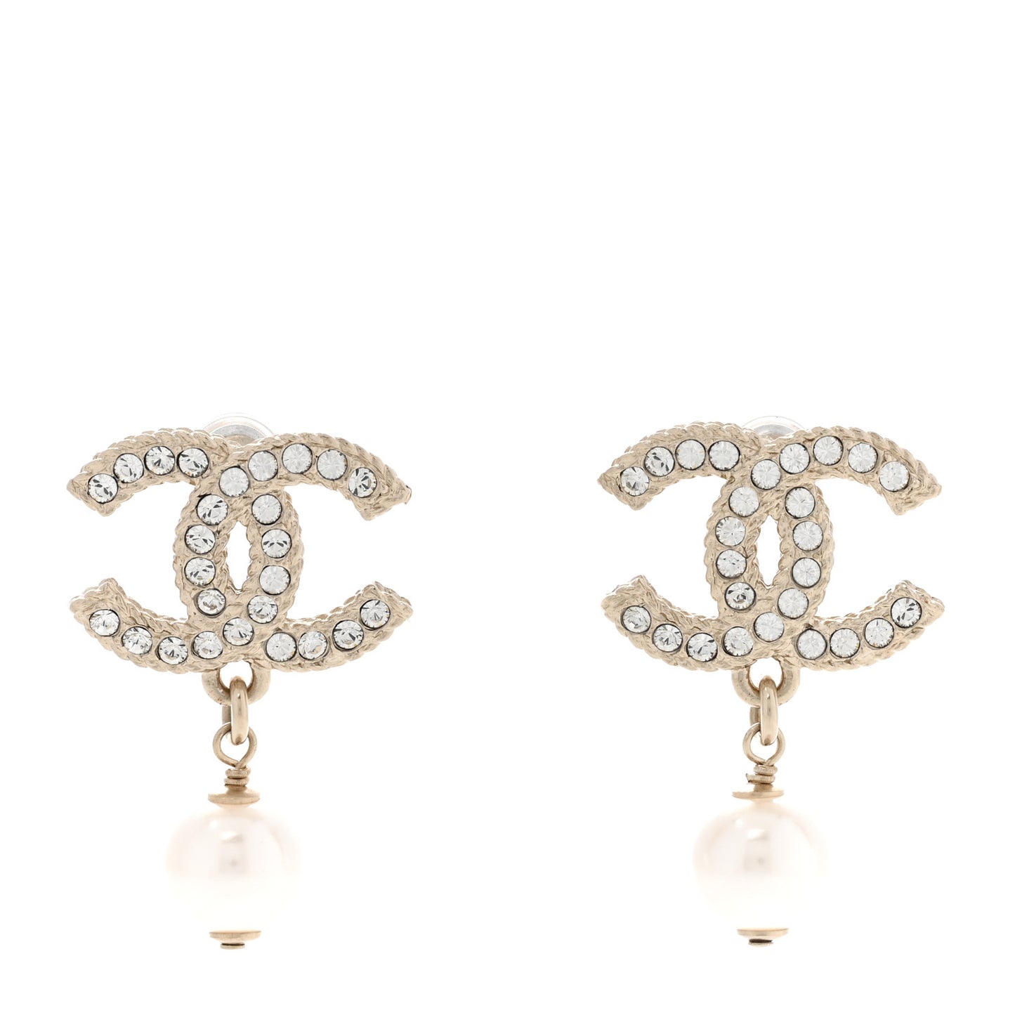 Crystal Pearl CC Treasure Chest Drop Earrings Light Gold