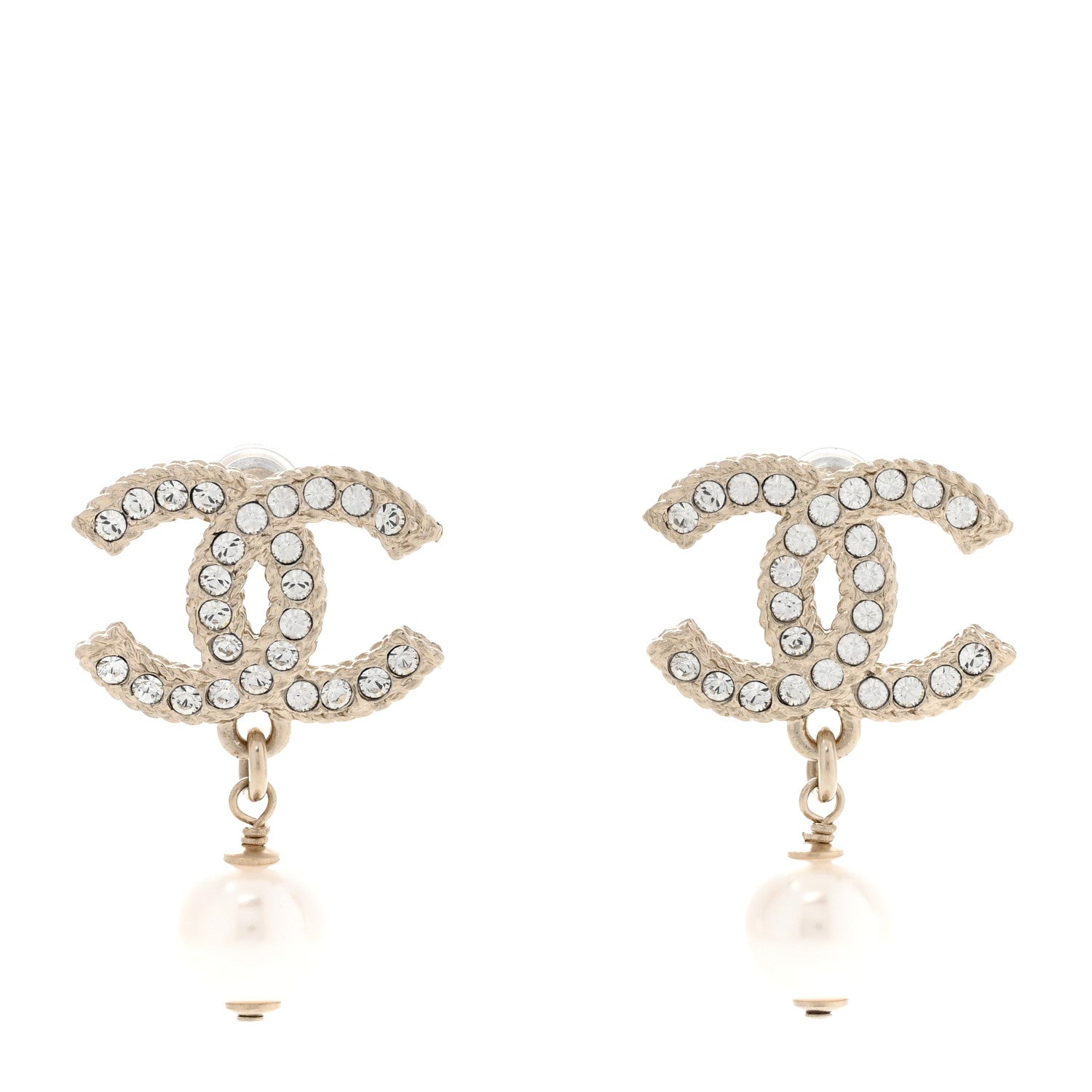 Chanel Crystal Pearl CC Treasure Chest Drop Earrings Light Gold 1 of 5