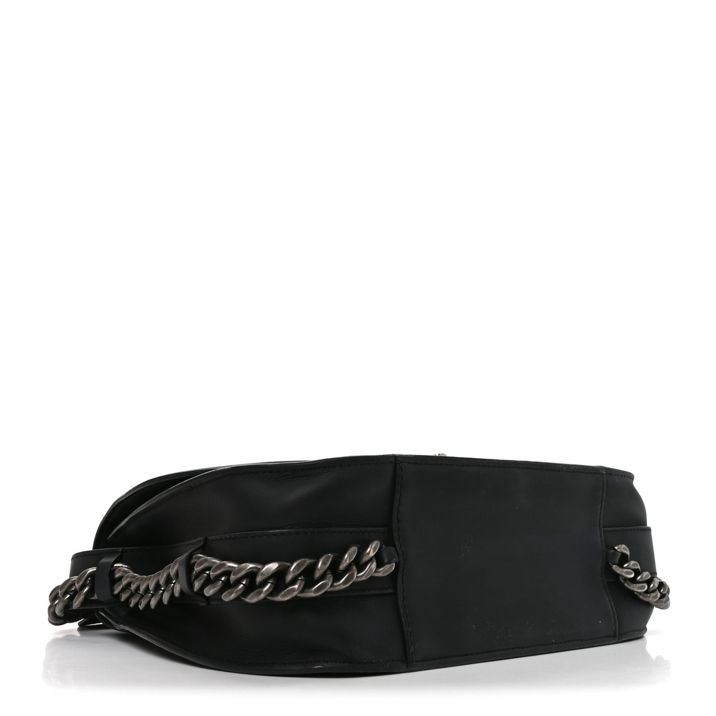 Calfskin Quilted Medium Double Chained Messenger Flap  Black