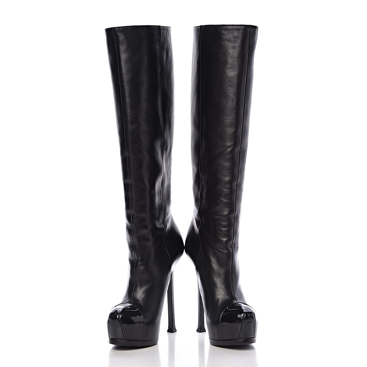 Nappa Vernice Cap Toe Platform Knee High Boots 37 Black