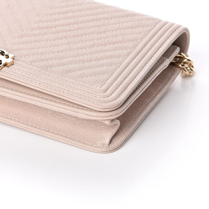 Chanel Caviar Chevron Quilted Boy Wallet On Chain WOC Light Beige 10 of 12