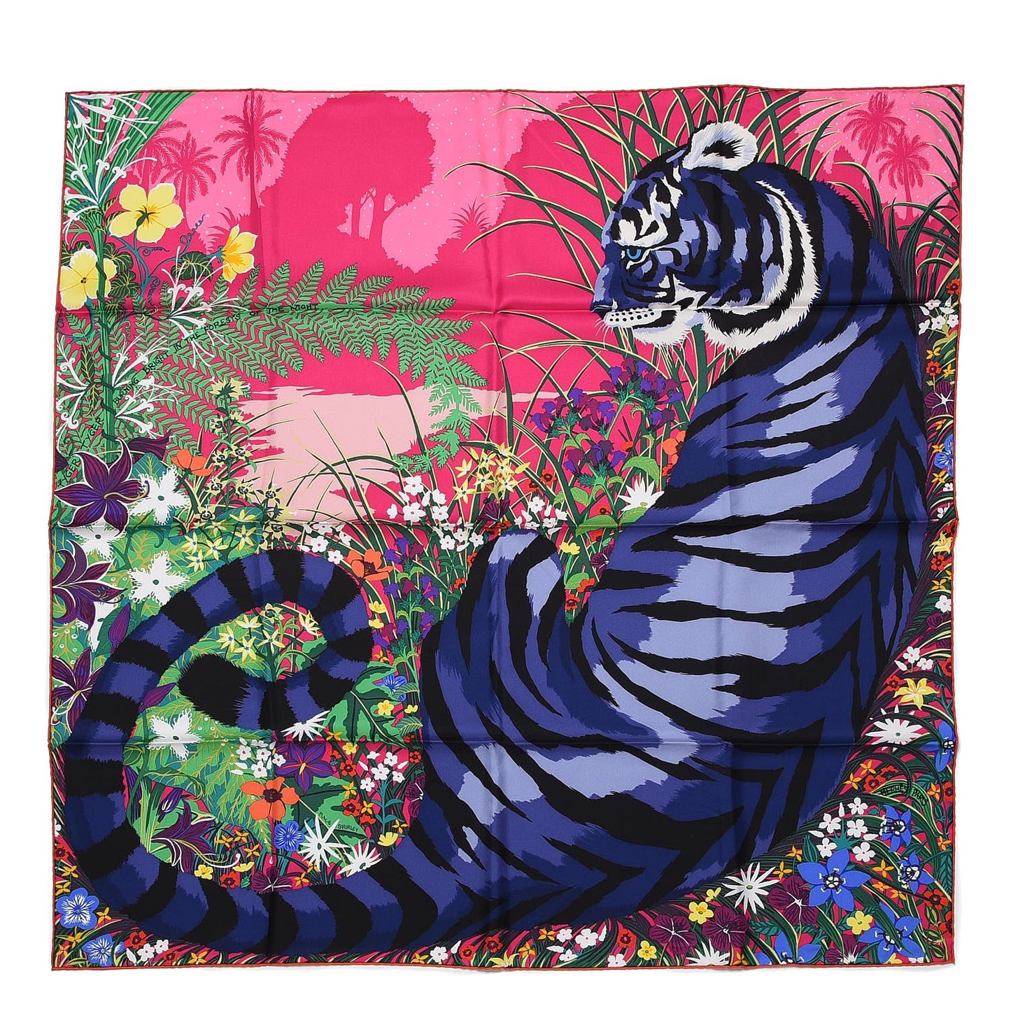 Silk Tyger Tyger Scarf 90 Rose Vif Indigo Vert