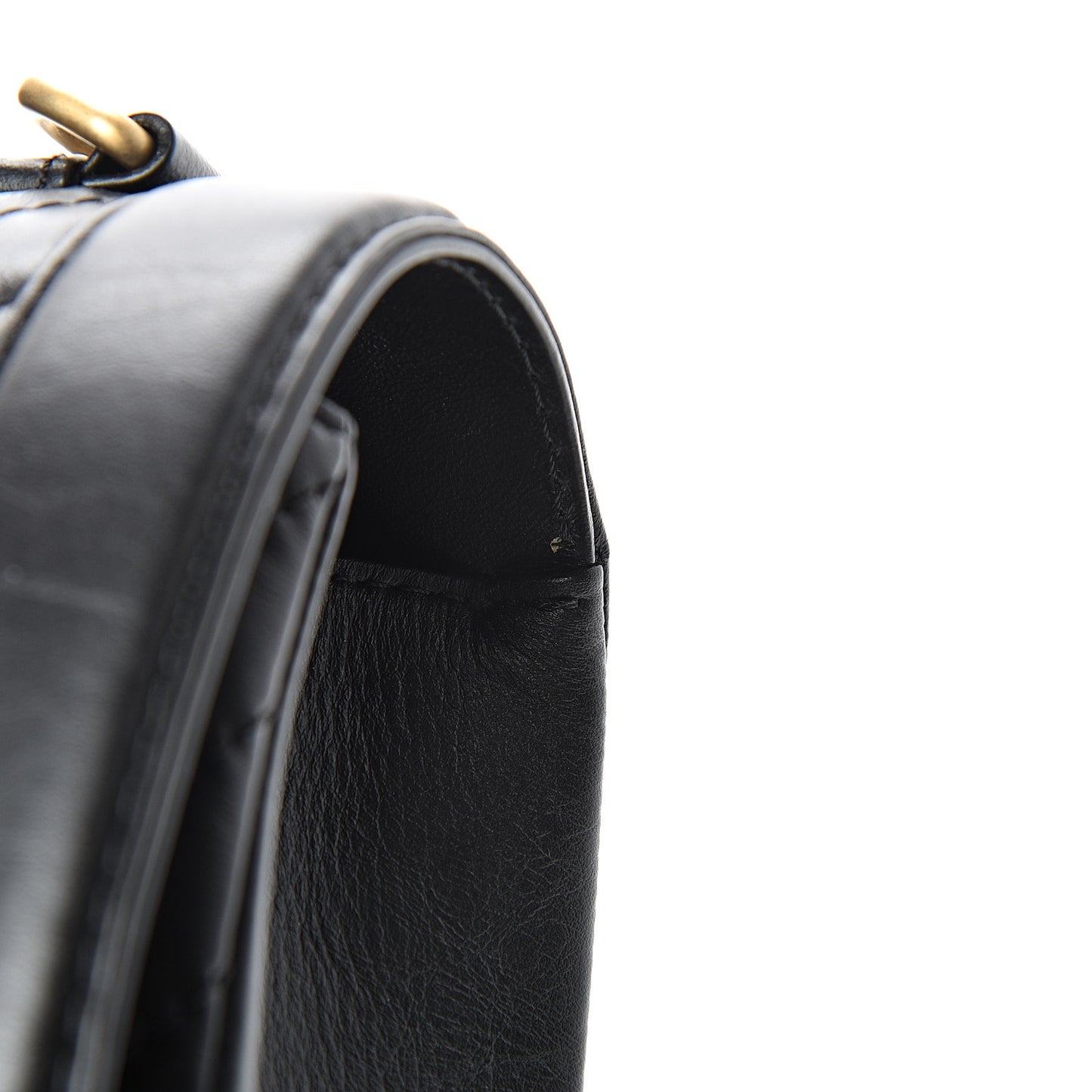 Calfskin Chevron Quilted Top Handle Flap Black