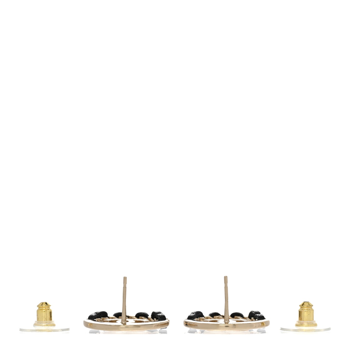 Lambskin Chain CC Round Earrings Gold Black