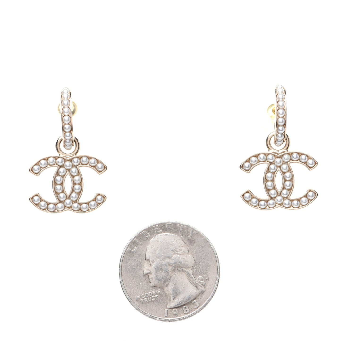 Pearl CC Hoop Drop Earring Gold