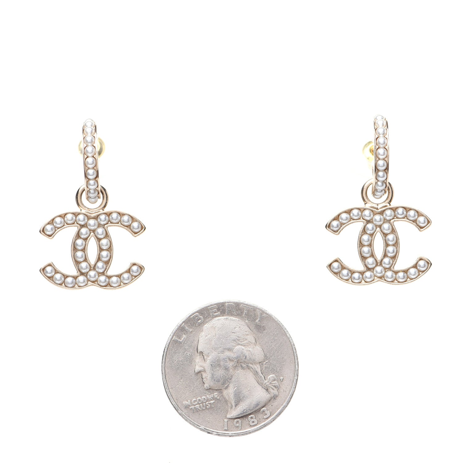Chanel Pearl CC Hoop Drop Earring Gold 2 of 8