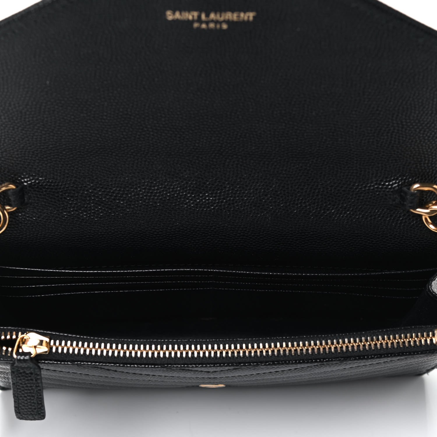 Saint Laurent Grain De Poudre Matelasse Chevron Monogram Envelope Chain Wallet Black 4 of 4
